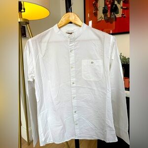 Men’s Band Collar White Button Down Shirt - FabIndia Size 36